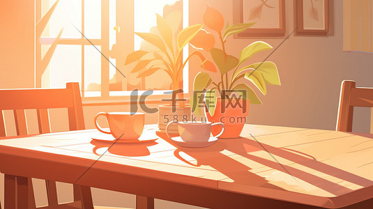 米色暗纹插画图片_米色温暖阳光家居桌子13
