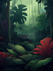 热带树叶插画图片_大叶子热带绿色树叶