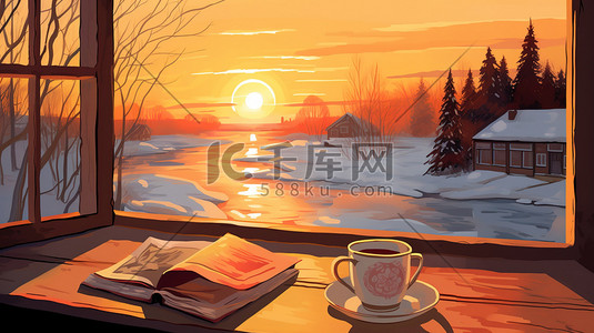 桌子咖啡窗外冬天的早晨17