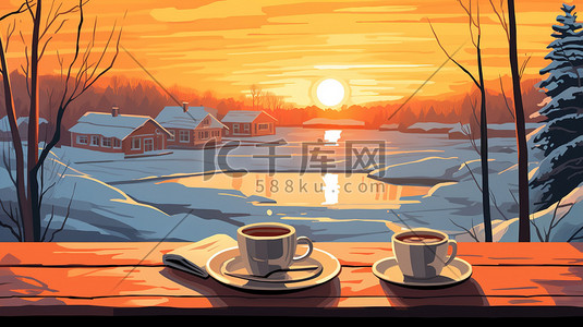 桌子咖啡窗外冬天的早晨5