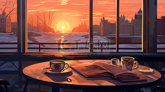 桌子咖啡窗外冬天的早晨16