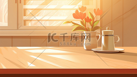 米色暗纹插画图片_米色温暖阳光家居桌子11