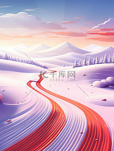 阳光绚丽插画图片_雪地雪山美丽绚丽的日落10