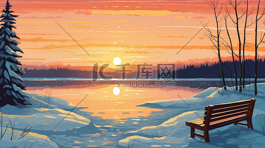 日落时在湖边有一张长椅17