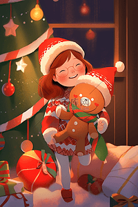 小球落地插画图片_新年可爱女孩卡通圣诞节手绘元素