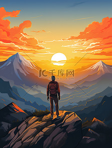 英雄雕像插画图片_山顶看山上的日出15