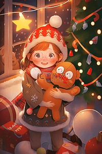 手绘的礼盒插画图片_圣诞节可爱女孩卡通手绘元素新年