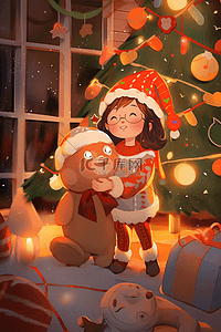 最可爱的插画图片_圣诞节新年可爱女孩卡通手绘元素