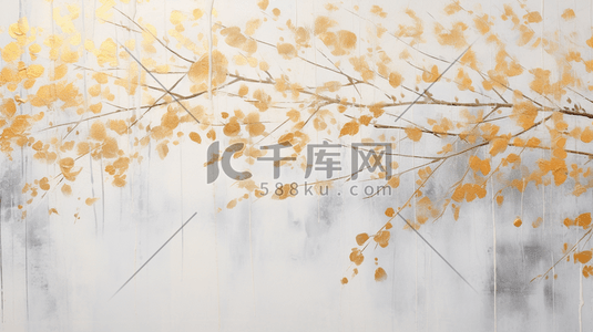 金色银杏叶落叶枯叶唯美树枝秋天秋季水墨画插画