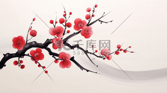 树枝中国风插画图片_梅花树枝中国风手绘水墨鲜花素材冬天冬季