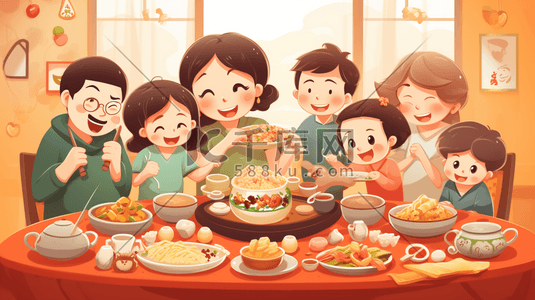吃饭元旦节日喜庆团圆亲人团聚新年冬天冬季开心人物