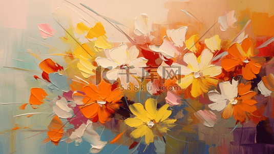 创意色彩鲜艳现代感五彩斑斓油画花朵插画背景