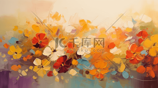 色彩鲜艳现代感五彩斑斓油画花朵插画背景
