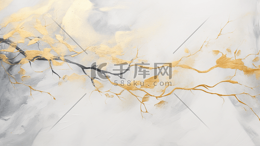 中国风银杏叶树叶秋叶金色树枝落叶秋季手绘插画水墨画