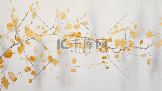 秋叶银杏叶树叶金色树枝落叶秋季手绘插画
