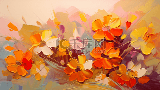 秋天鲜艳油画五彩斑斓抽象花朵插画背景