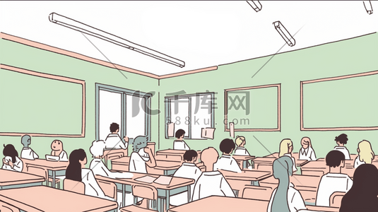 站板凳上插画图片_教室里的一角插画认真听课的学生们人物插画