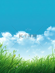 小清新户外绿色天空景色风景植物蓝天唯美草地卡通手绘插画