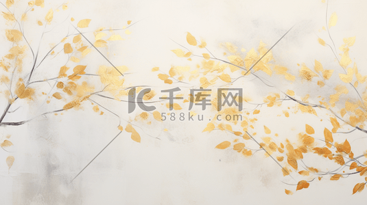 中国风秋叶银杏叶树叶金色树枝落叶秋季手绘插画水墨画