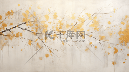 金色树枝落叶秋季手绘插画银杏叶叶子