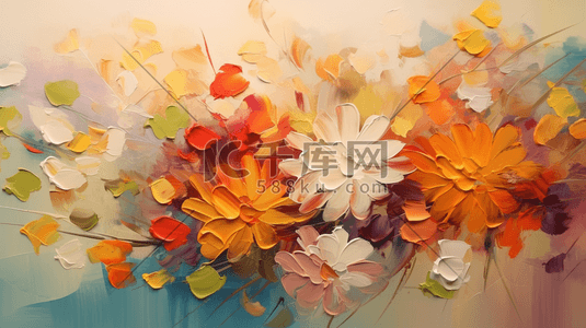 五彩斑斓秋天立秋现代感文艺油画花朵背景