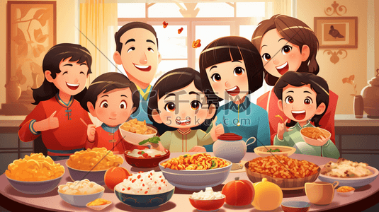 节日喜庆团圆吃饭元旦亲人团聚新年冬天冬季开心人物