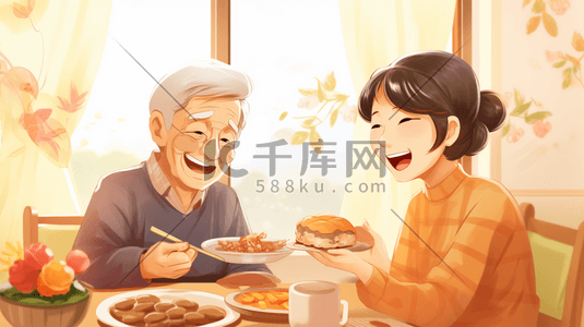 父亲和女儿一起开心用餐AI作品 AIGCAI绘画AI