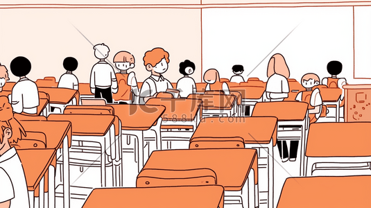 教室里的一角自习室里学习的学生人物插画