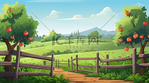 带围栏的苹果园卡通18