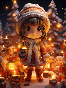 圣诞可爱元素插画图片_可爱的女孩圣诞盲盒4