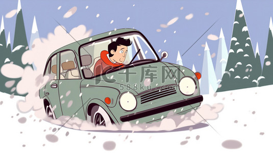 刹车痕迹插画图片_在雪地里开车急刹车1