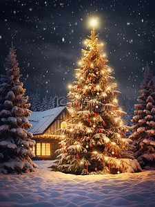 圣诞树夜晚插画图片_一棵巨大的圣诞树18