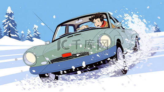 刹车插画图片_在雪地里开车急刹车7