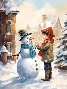 院子里的雪人和小男孩11