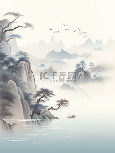 水雾png插画图片_雾中山水飞翔的白鹭8