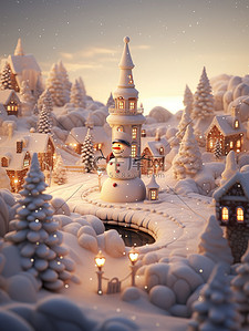 数字艺术雕插画图片_沙雕城堡圣诞雪人夜色12