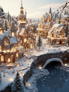 圣诞7插画图片_圣诞场景城堡灯光7