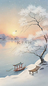 立体质感磨砂插画图片_肌理磨砂质感夕阳里的冬景雪景13