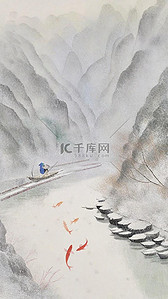 小寒aigc插画图片_国风小寒大寒节气冬天山水插画