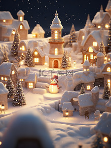夜色插画图片_沙雕城堡圣诞雪人夜色13