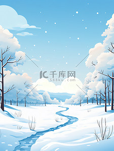 冬日雪景插画图片_冬日雪景森林白雪1