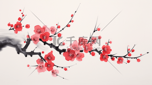 中国风花朵水墨插画图片_中国风盛开的梅花插画1