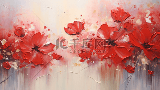 油画质感红色的花朵插画17