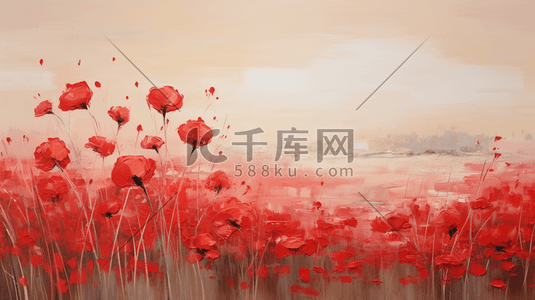 红色花朵植物插画图片_油画质感红色的花朵插画3