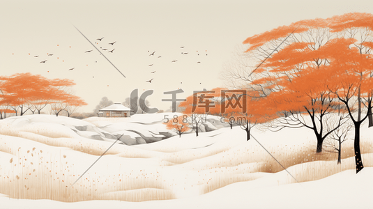 橙色冬季雪景插画6