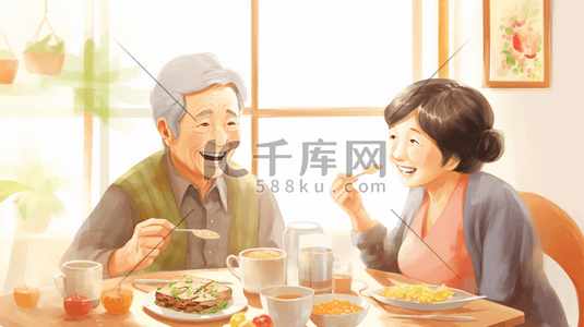 中餐自助餐插画图片_回家陪老人吃饭插画19