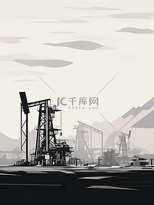石油开采剪影插画21
