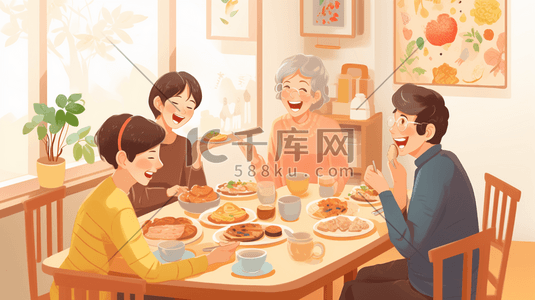 中餐插画图片_回家陪老人吃饭插画14