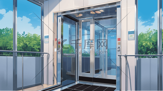电梯楼层显示插画图片_商务电梯楼道插画6