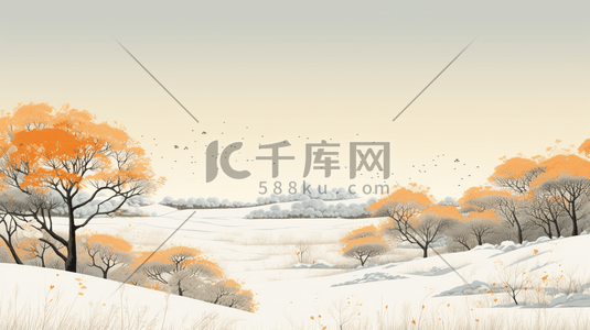 数字1设计插画图片_橙色冬季雪景插画1